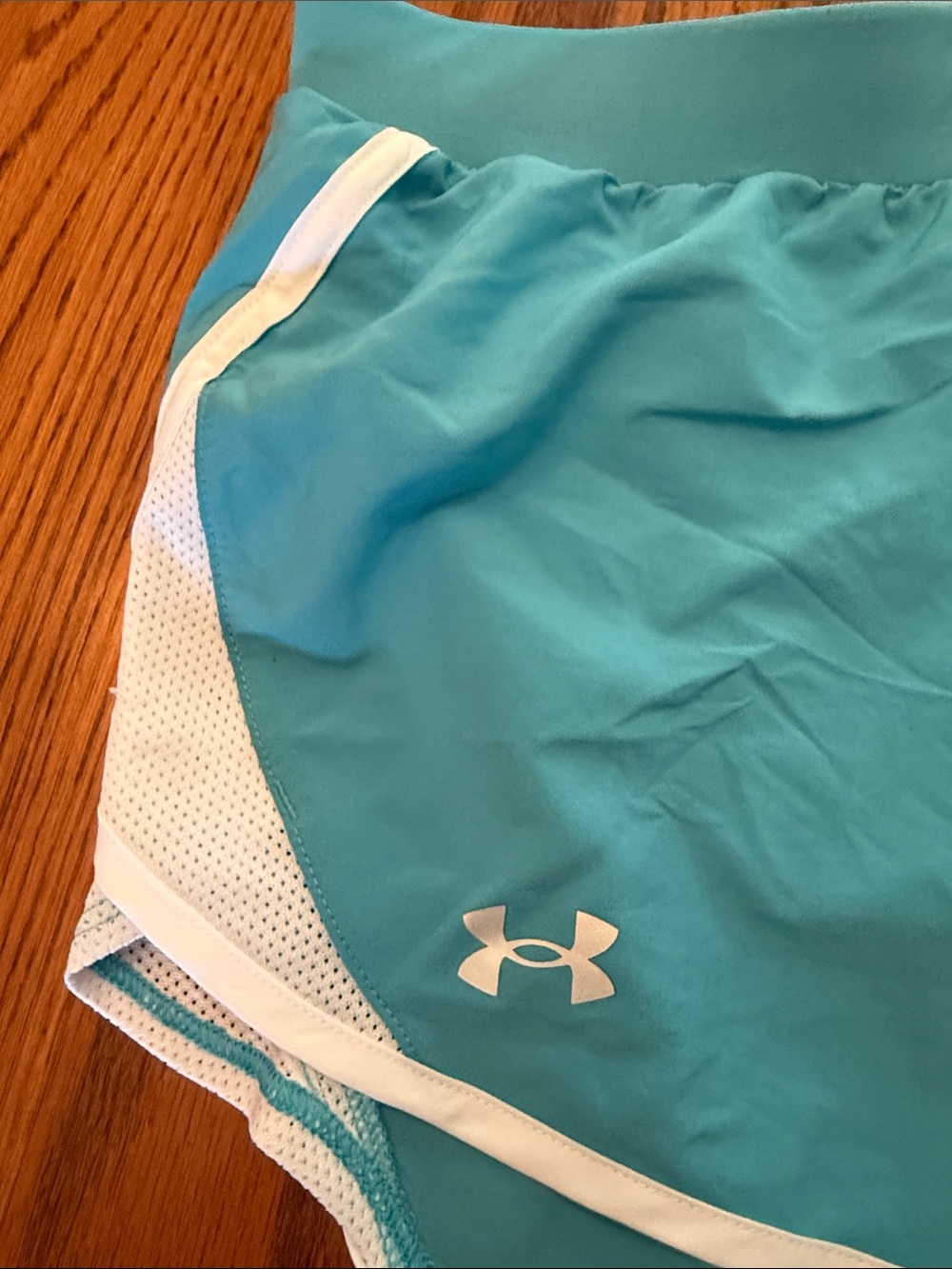Under Armour Women's Aqua Teal Athletic Shorts with White Trim - Picture 2 of 5